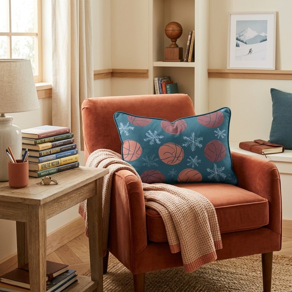 Snowy Basketball Day Throw Pillow - Hillcroft Home