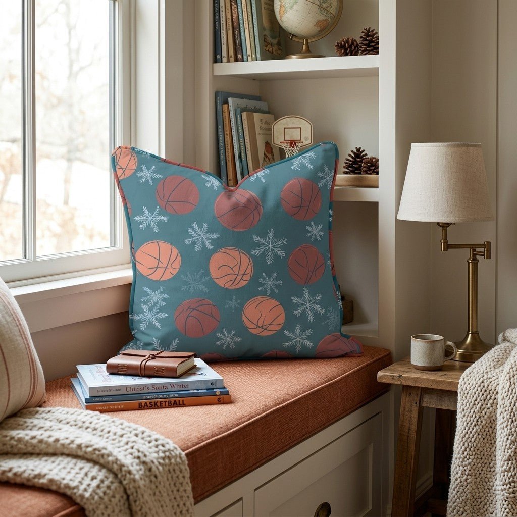 Snowy Basketball Day Throw Pillow - Hillcroft Home