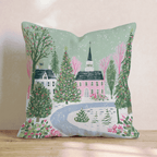 Snowy Chapel Village Throw Pillow - Hillcroft Home