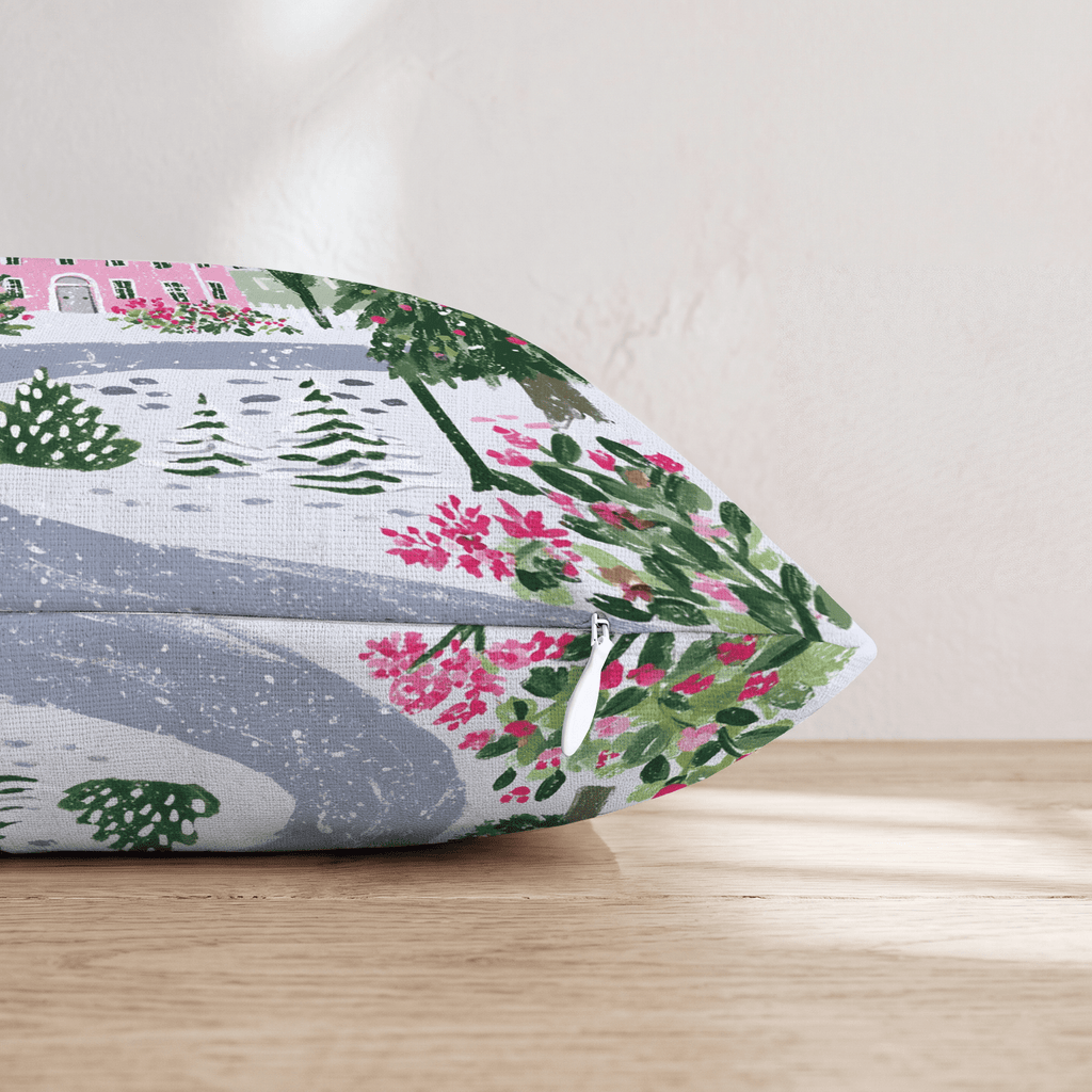 Snowy Chapel Village Throw Pillow - Hillcroft Home