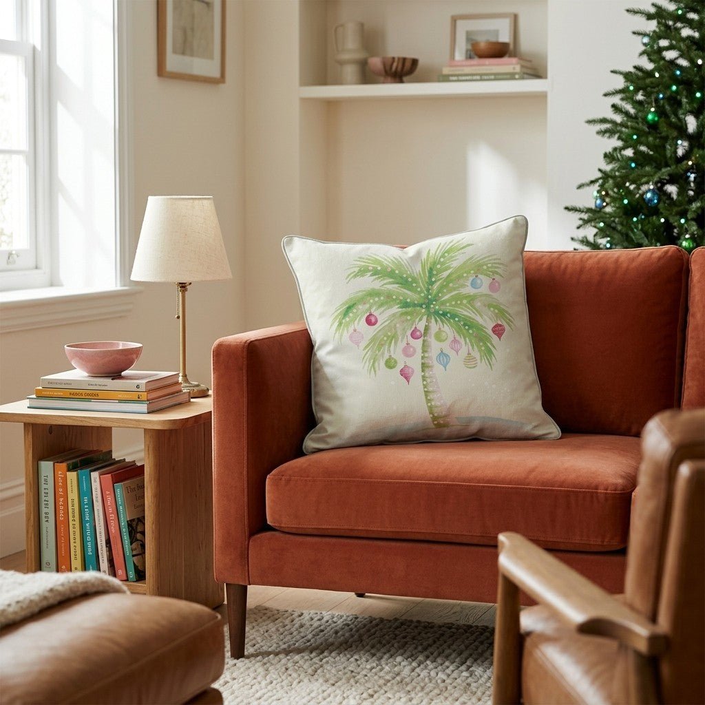 Snowy Palm Ornaments Throw Pillow - Hillcroft Home