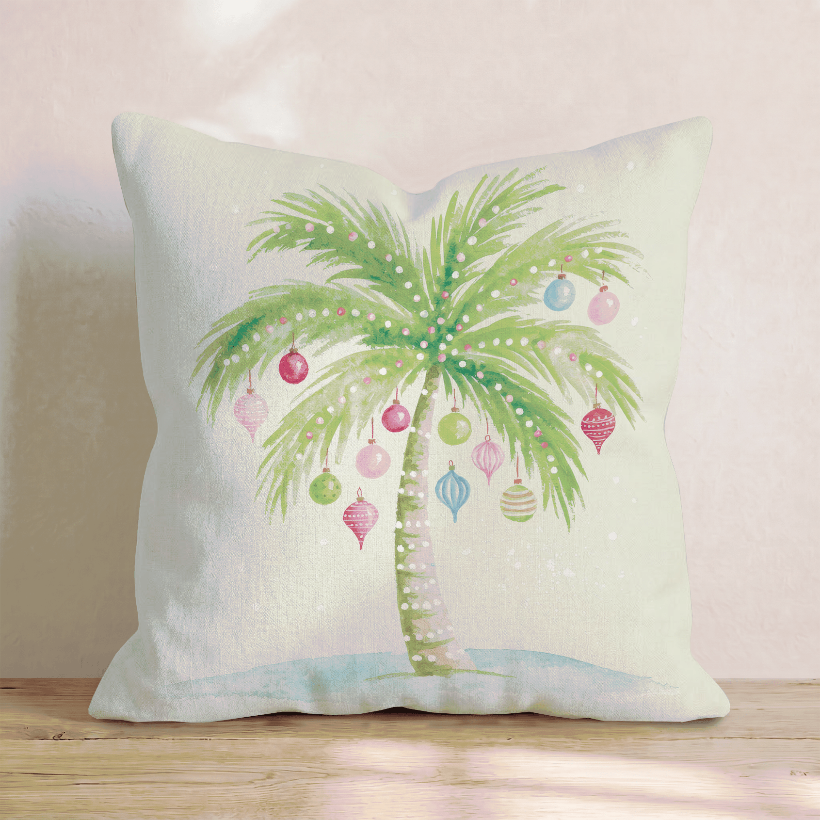 Snowy Palm Ornaments Throw Pillow - Hillcroft Home