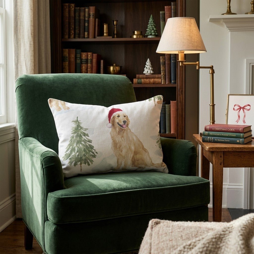 Snowy Pine Golden Retriever Throw Pillow - Hillcroft Home