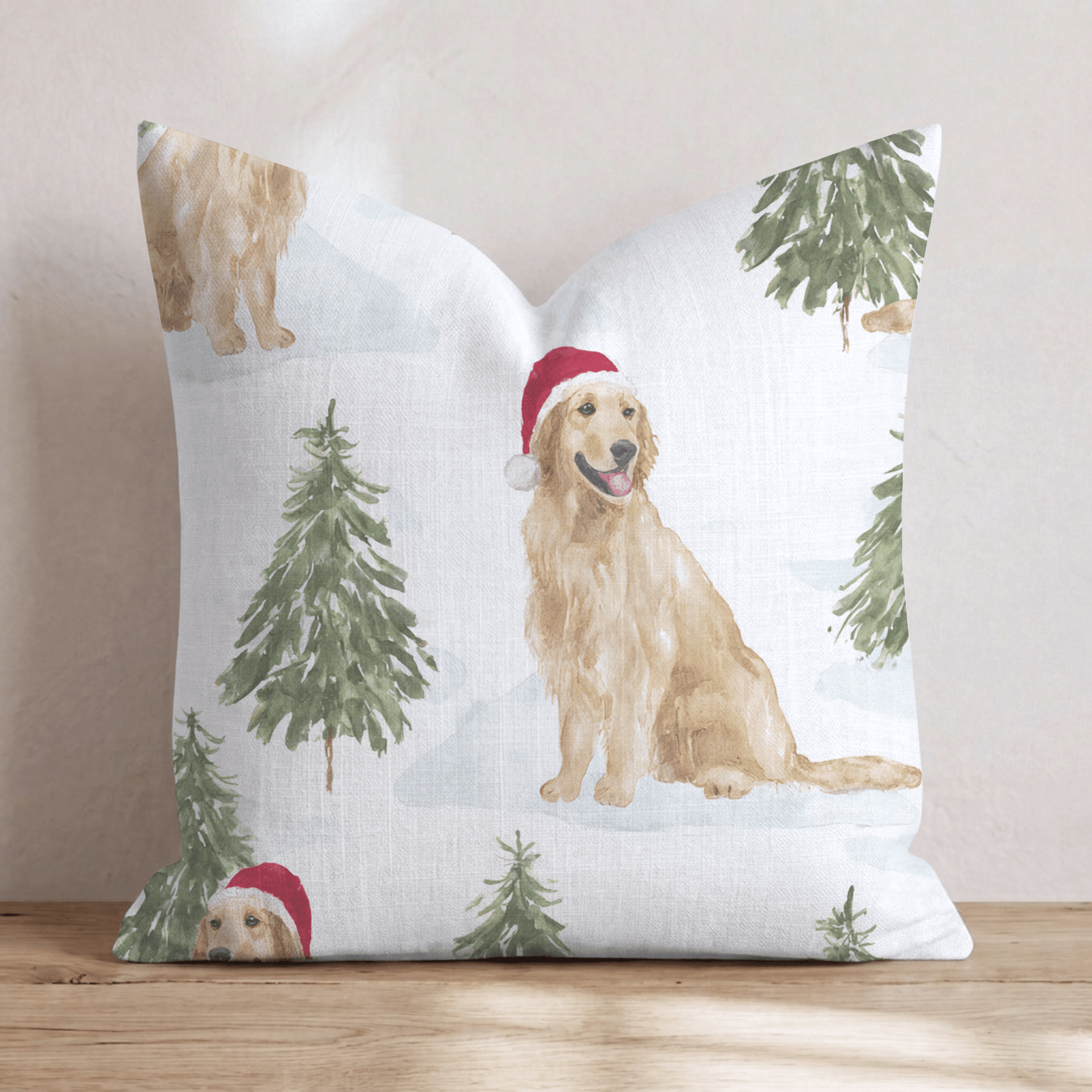 Snowy Pine Golden Retriever Throw Pillow - Hillcroft Home