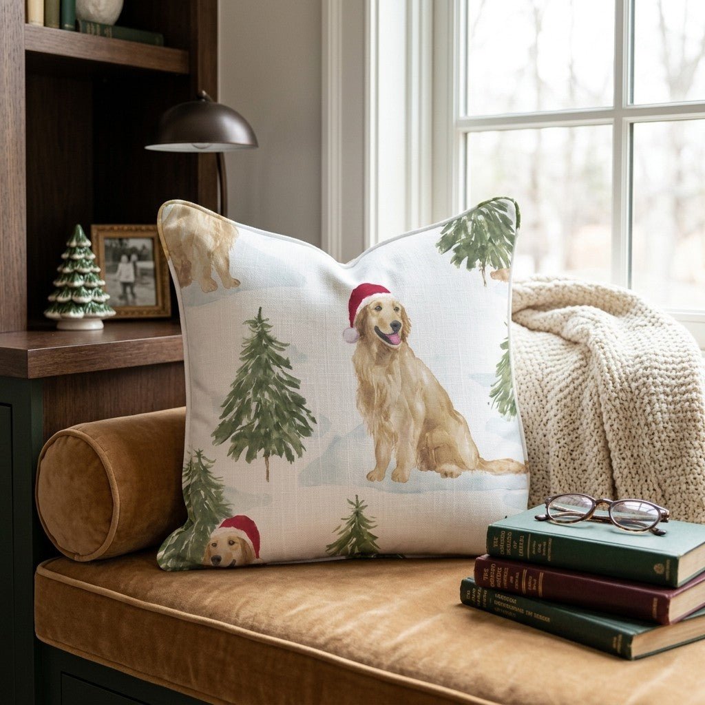 Snowy Pine Golden Retriever Throw Pillow - Hillcroft Home