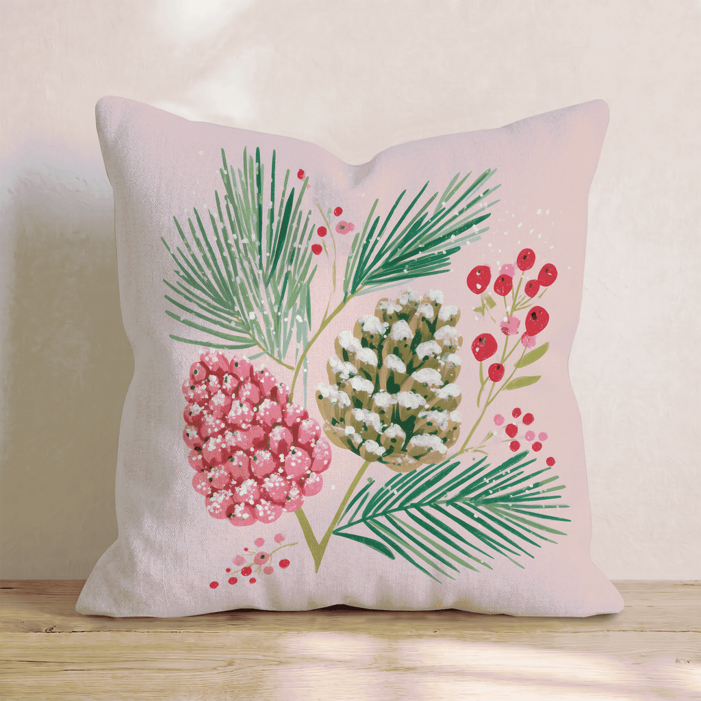 Snowy Pinecone Berries Throw Pillow - Hillcroft Home