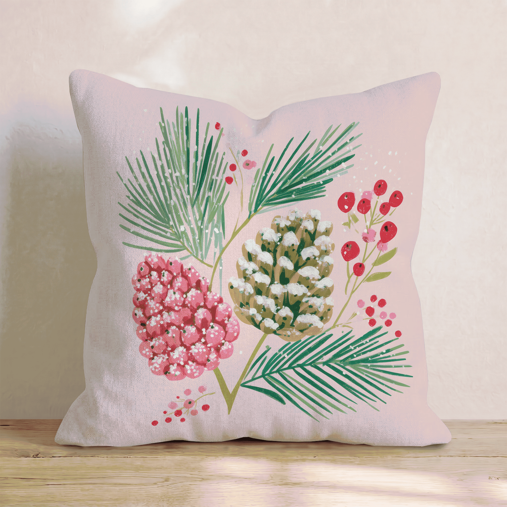 Snowy Pinecone Berries Throw Pillow - Hillcroft Home