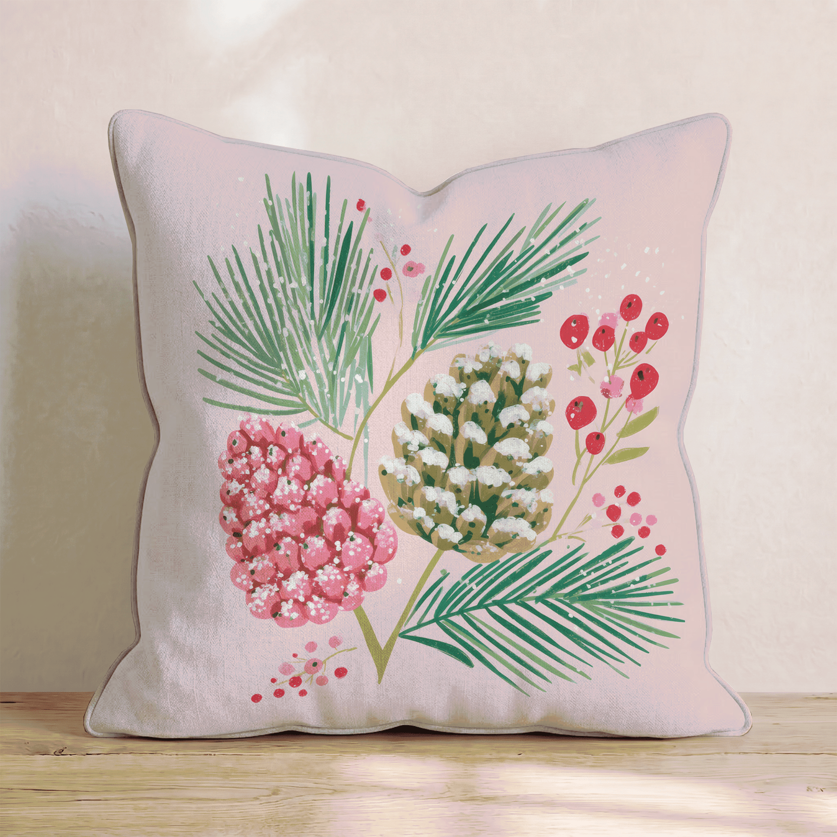 Snowy Pinecone Berries Throw Pillow - Hillcroft Home