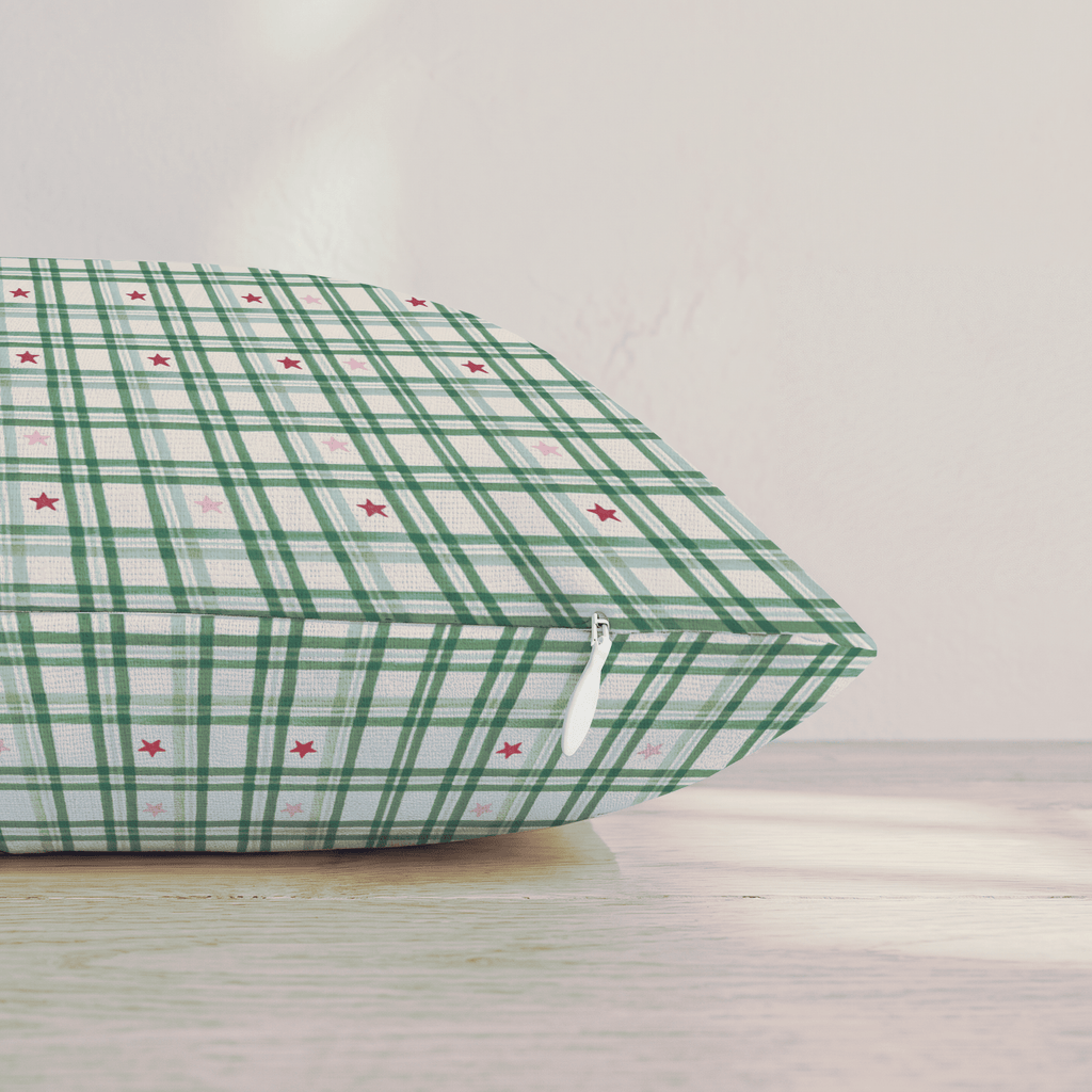 Snowy Star Check Throw Pillow throw pillow - Hillcroft Home