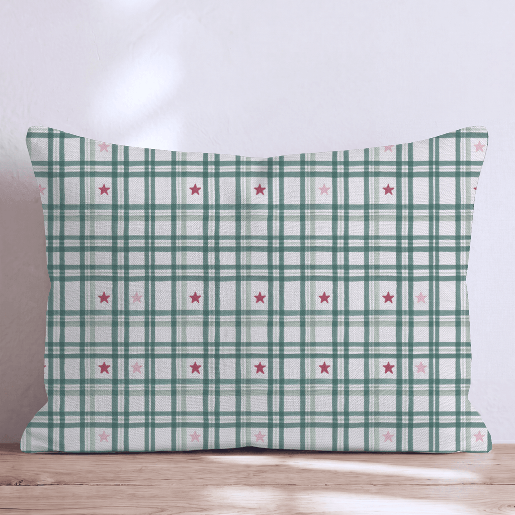 Snowy Star Check Throw Pillow throw pillow - Hillcroft Home
