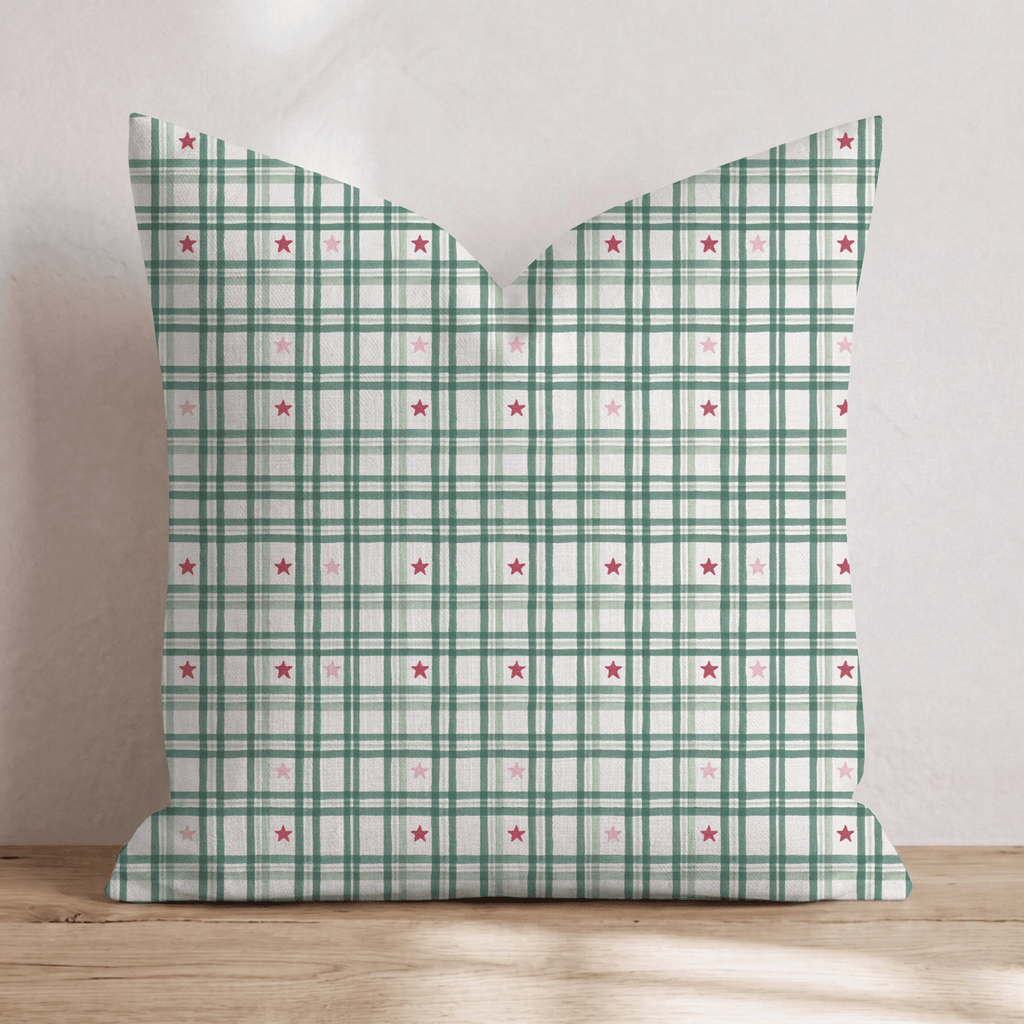 Snowy Star Check Throw Pillow throw pillow - Hillcroft Home