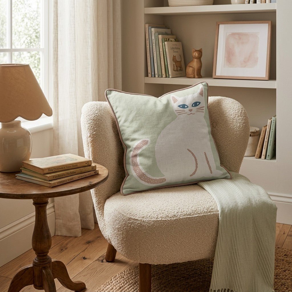 Snowy White Kitten Throw Pillow - Hillcroft Home