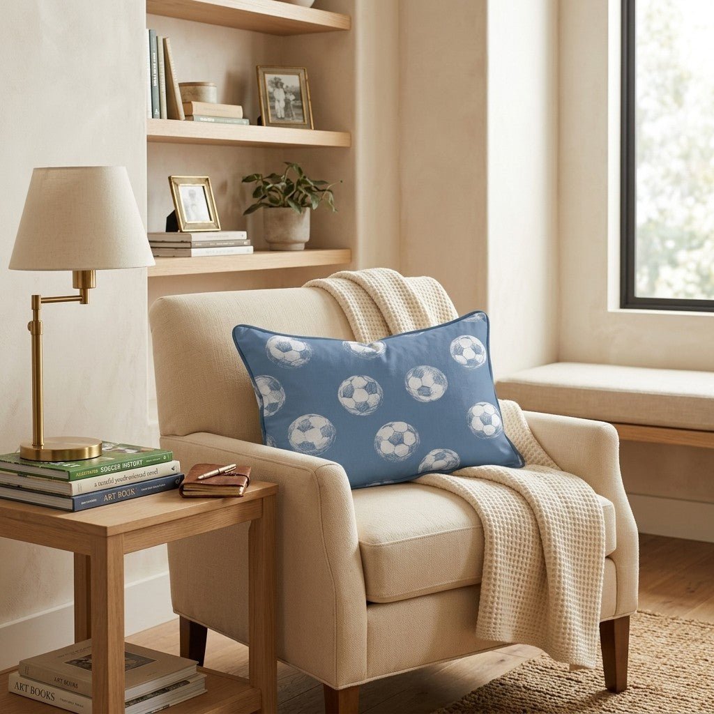 Soccer Balls Navy Throw Pillow - Hillcroft Home