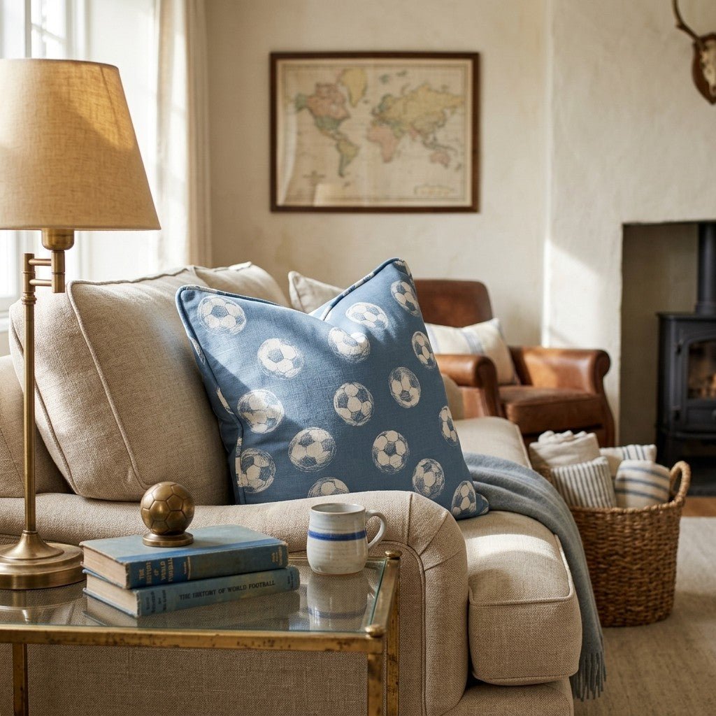 Soccer Balls Navy Throw Pillow - Hillcroft Home