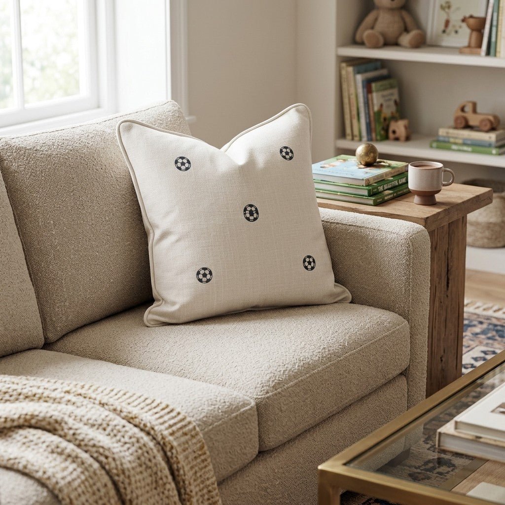 Soccer Cream Ditsy Throw Pillow - Hillcroft Home