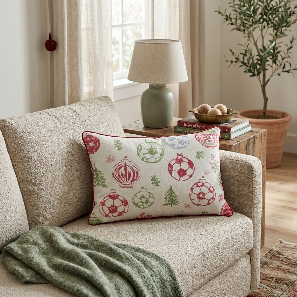 Soccer Ornament Stamp Throw Pillow - Hillcroft Home