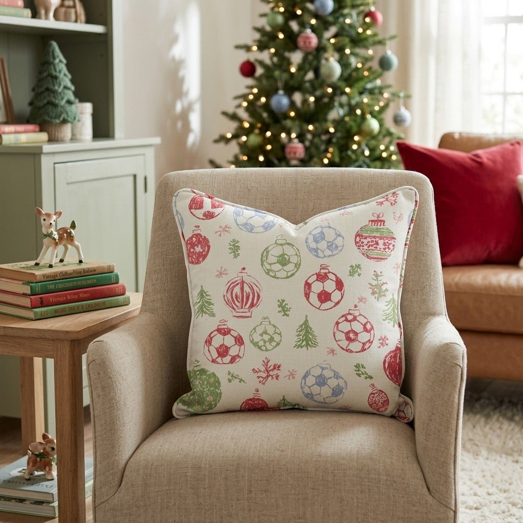 Soccer Ornament Stamp Throw Pillow - Hillcroft Home
