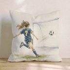 Soccer Player in Blue and Gold Throw Pillow - Hillcroft Home