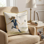 Soccer Player in Blue and Gold Throw Pillow - Hillcroft Home