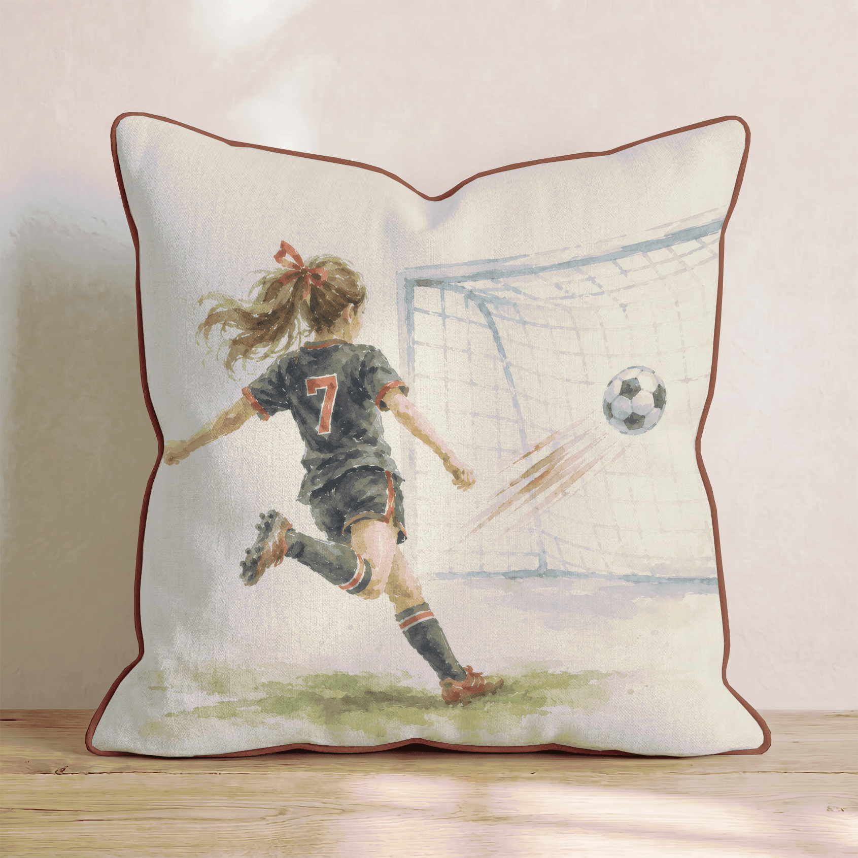 Soccer Player in Red and Black Throw Pillow - Hillcroft Home