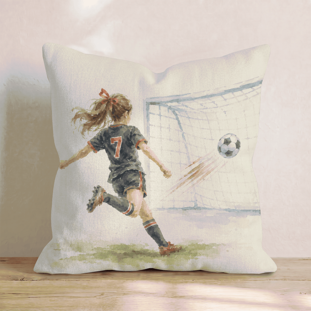 Soccer Player in Red and Black Throw Pillow - Hillcroft Home