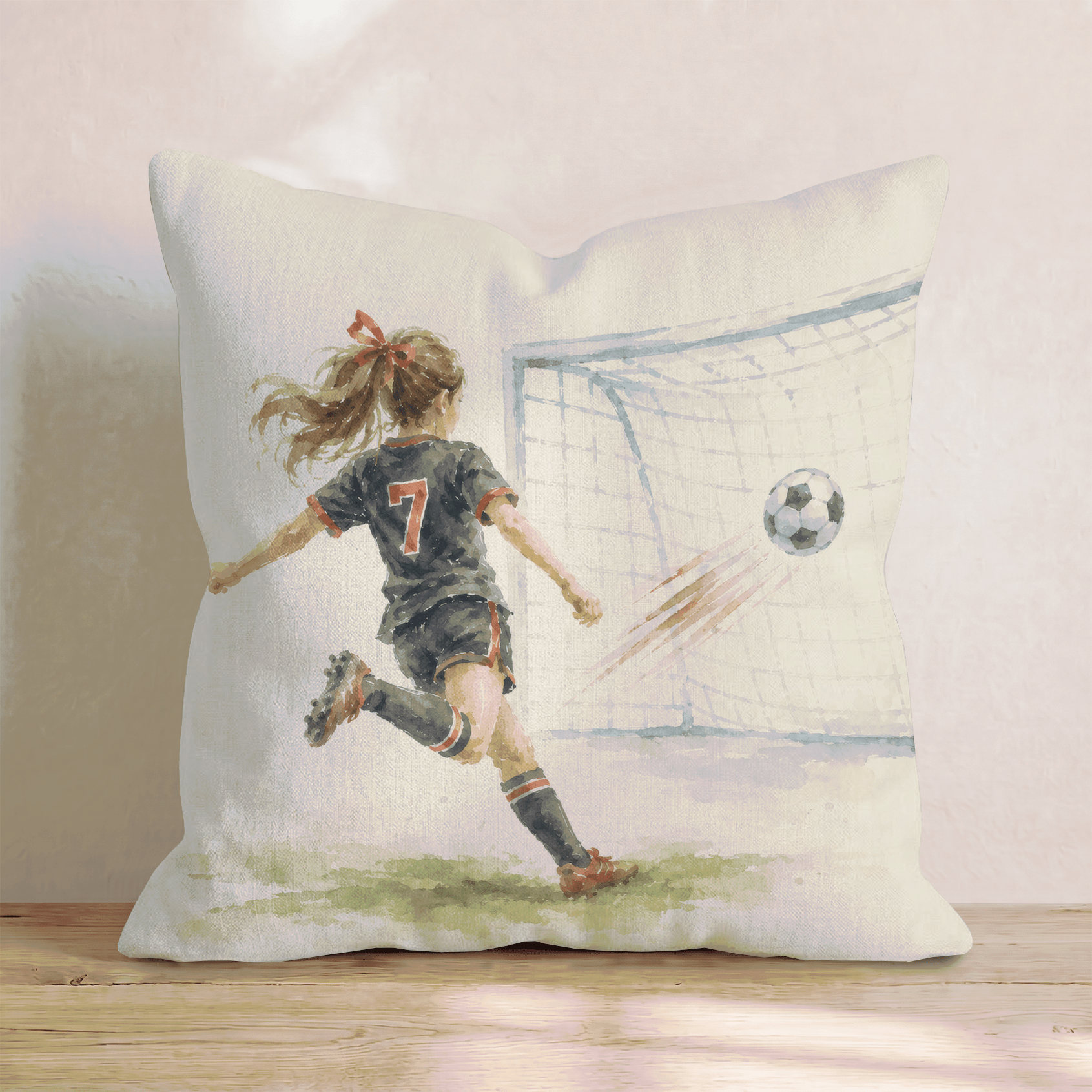 Soccer Player in Red and Black Throw Pillow - Hillcroft Home