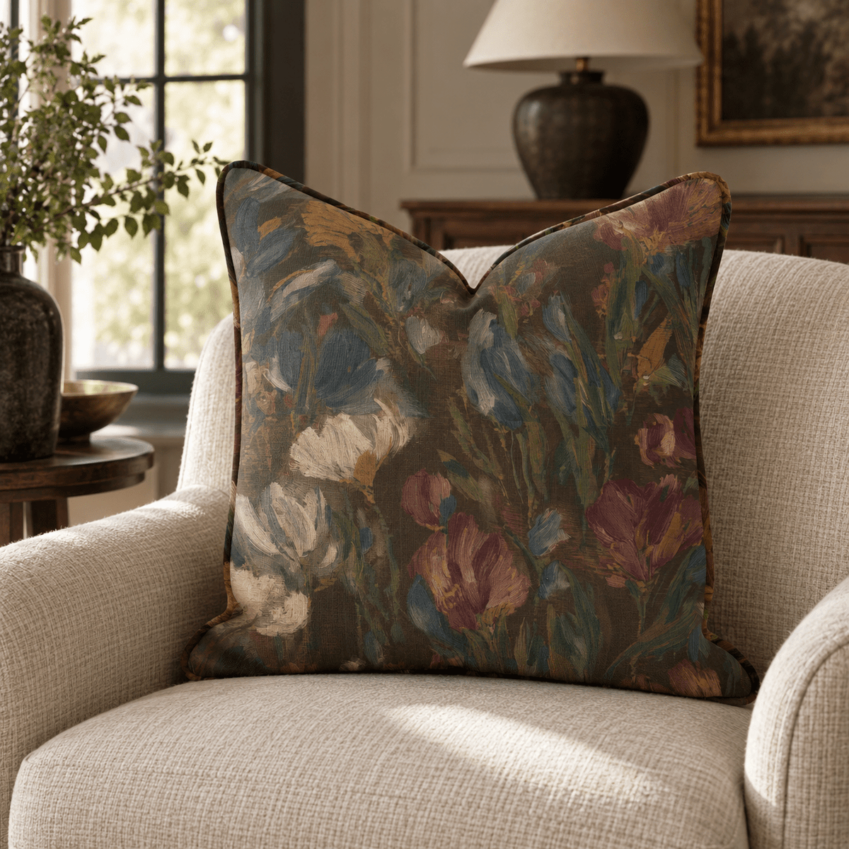 Soft Floral Dream Copper Throw Pillow throw pillow - Hillcroft Home