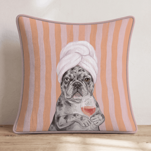 Spa Day With The Frenchie Throw Pillow - Hillcroft Home