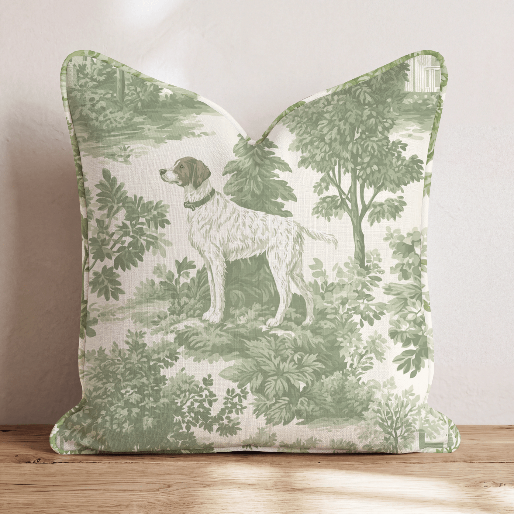 Spaniel Greenery Toile Throw Pillow - Hillcroft Home
