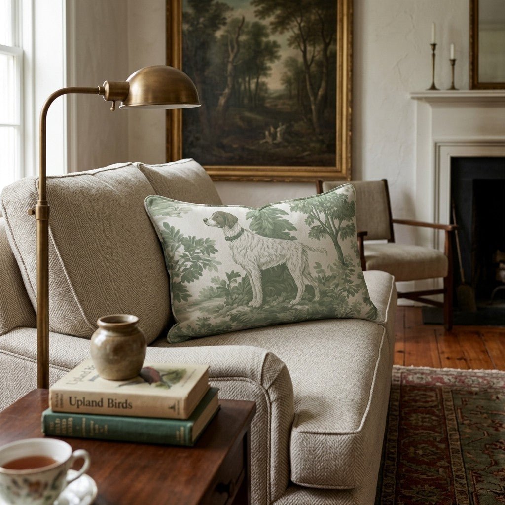 Spaniel Greenery Toile Throw Pillow - Hillcroft Home