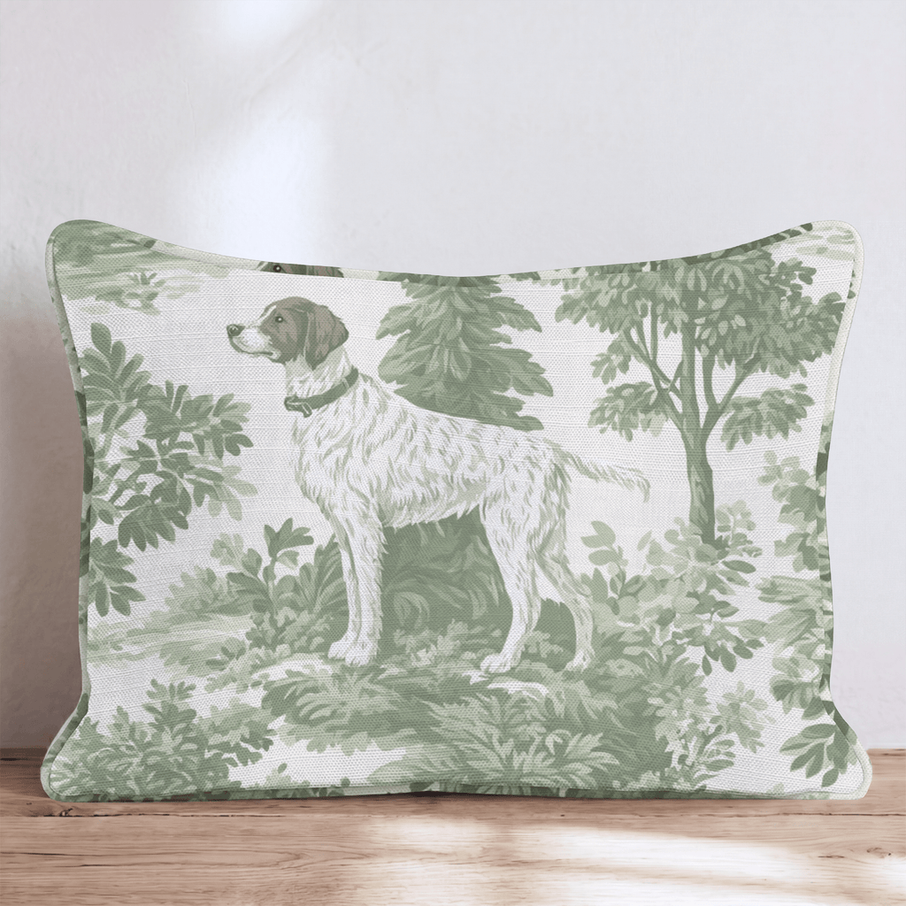 Spaniel Greenery Toile Throw Pillow - Hillcroft Home