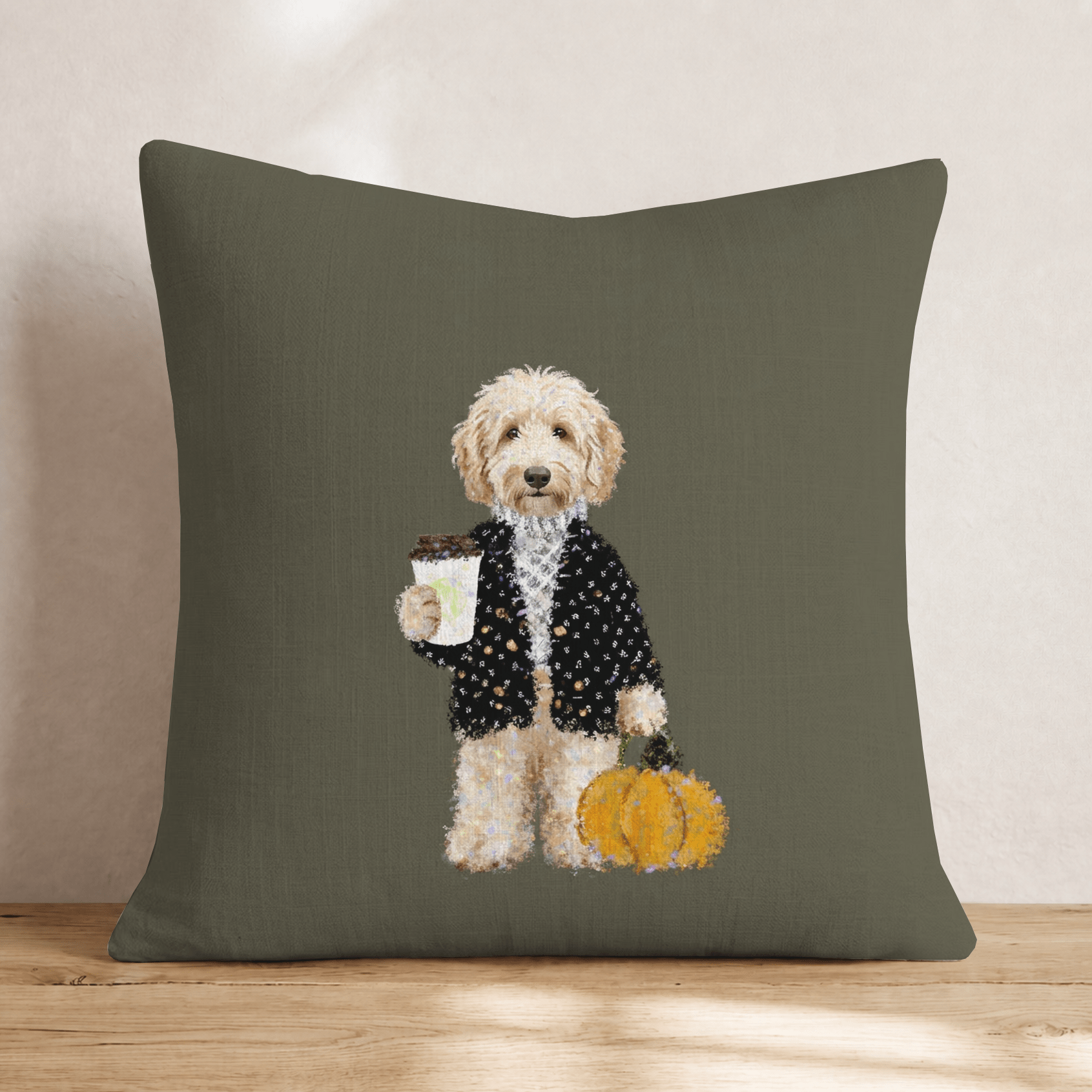 Spiced Latte Labradoodle Throw Pillow - Hillcroft Home