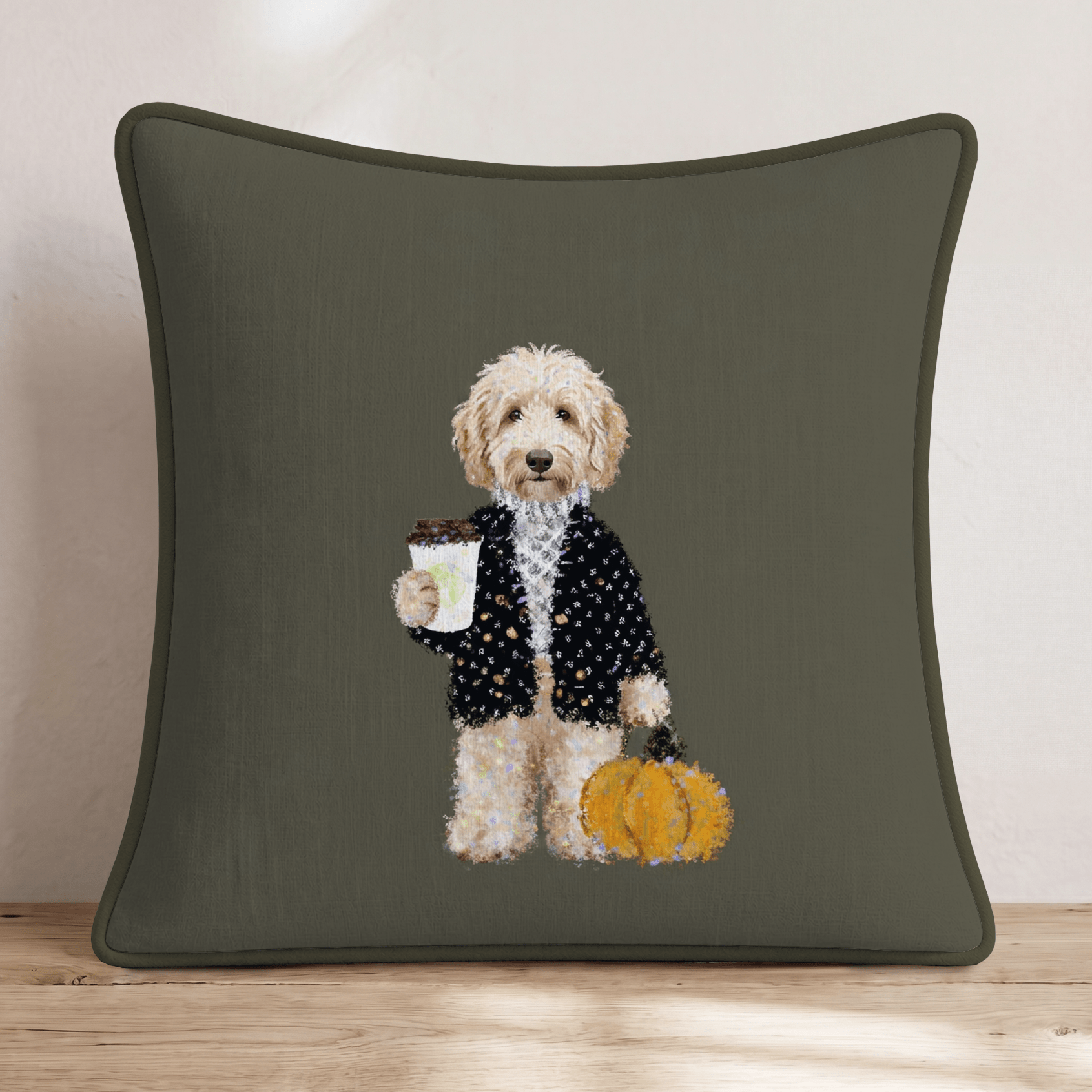 Spiced Latte Labradoodle Throw Pillow - Hillcroft Home
