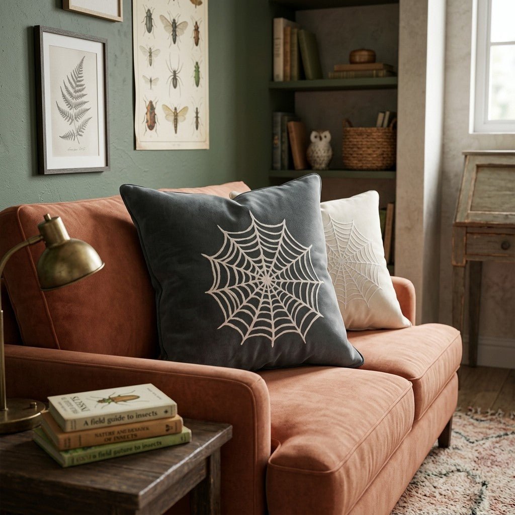 Spider Web Dark Teal Throw Pillow - Hillcroft Home