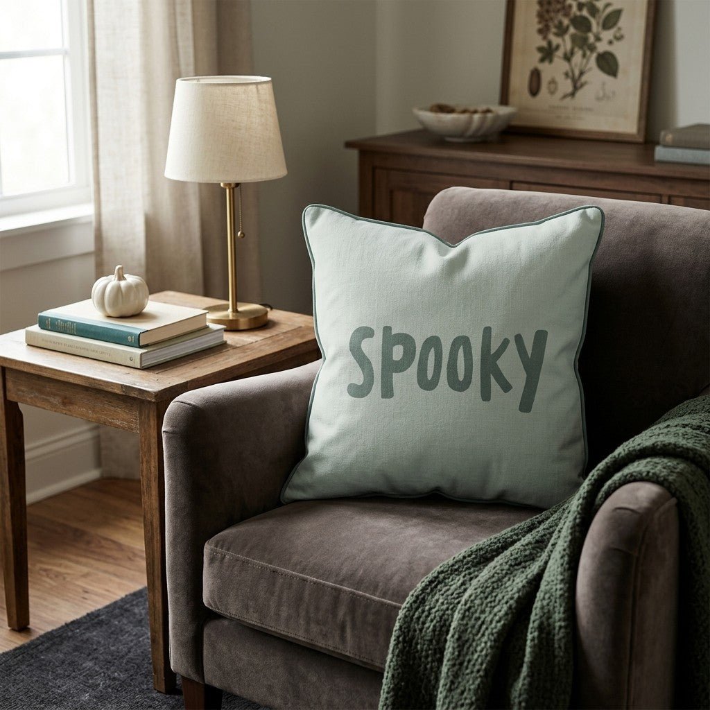 Spooky Teal Script Throw Pillow - Hillcroft Home