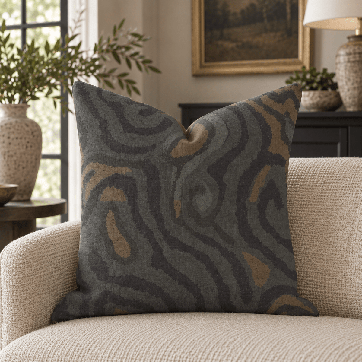 Squiggles and Patterns Walnut Throw Pillow throw pillow - Hillcroft Home