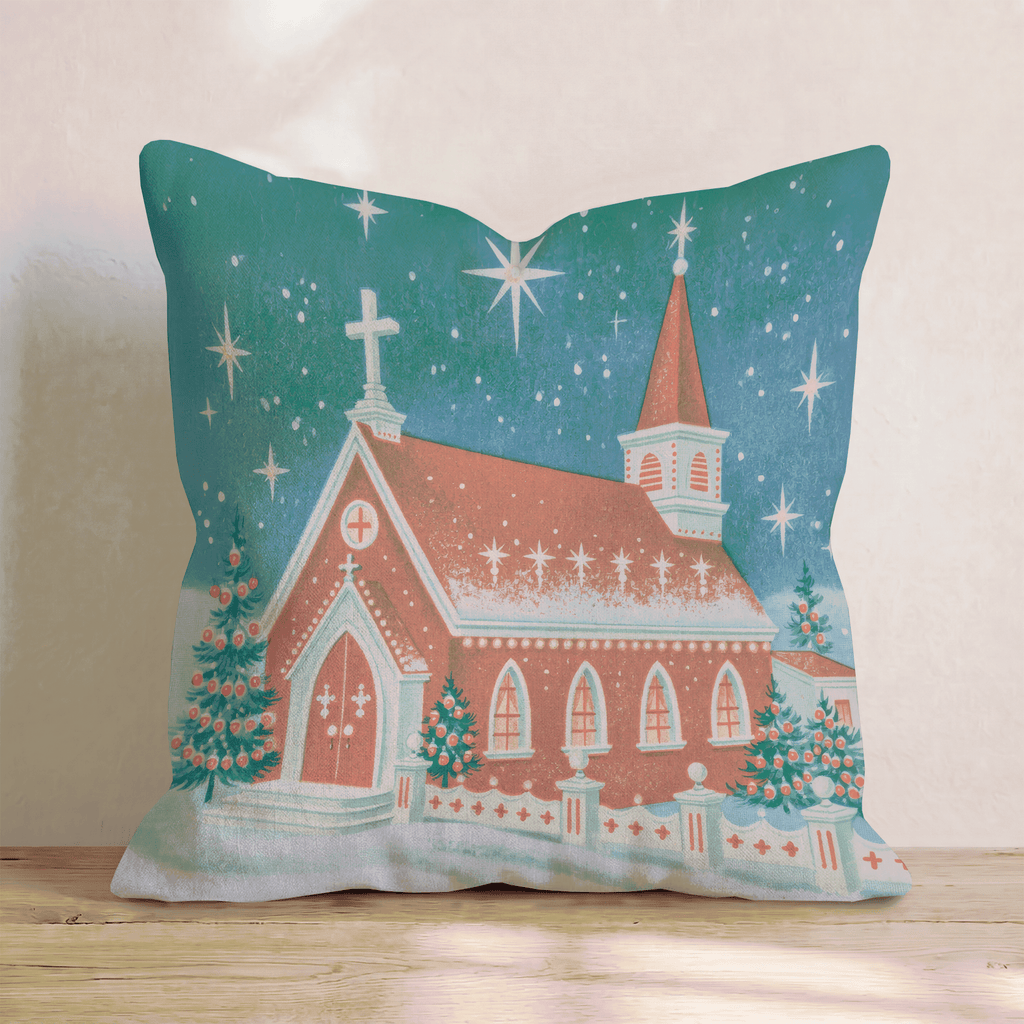 Starlit Chapel Snowfall Throw Pillow - Hillcroft Home