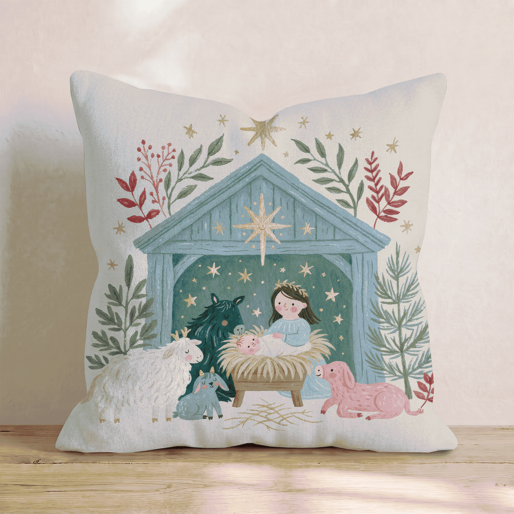 Starlit Manger Scene Throw Pillow - Hillcroft Home