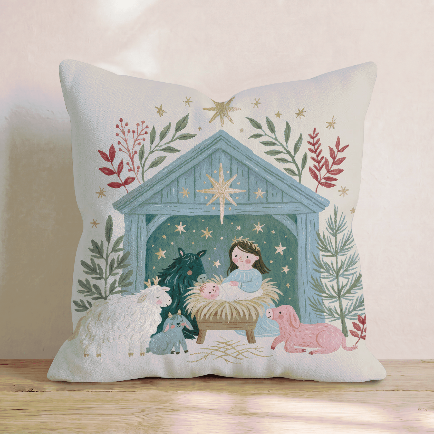 Starlit Manger Scene Throw Pillow - Hillcroft Home