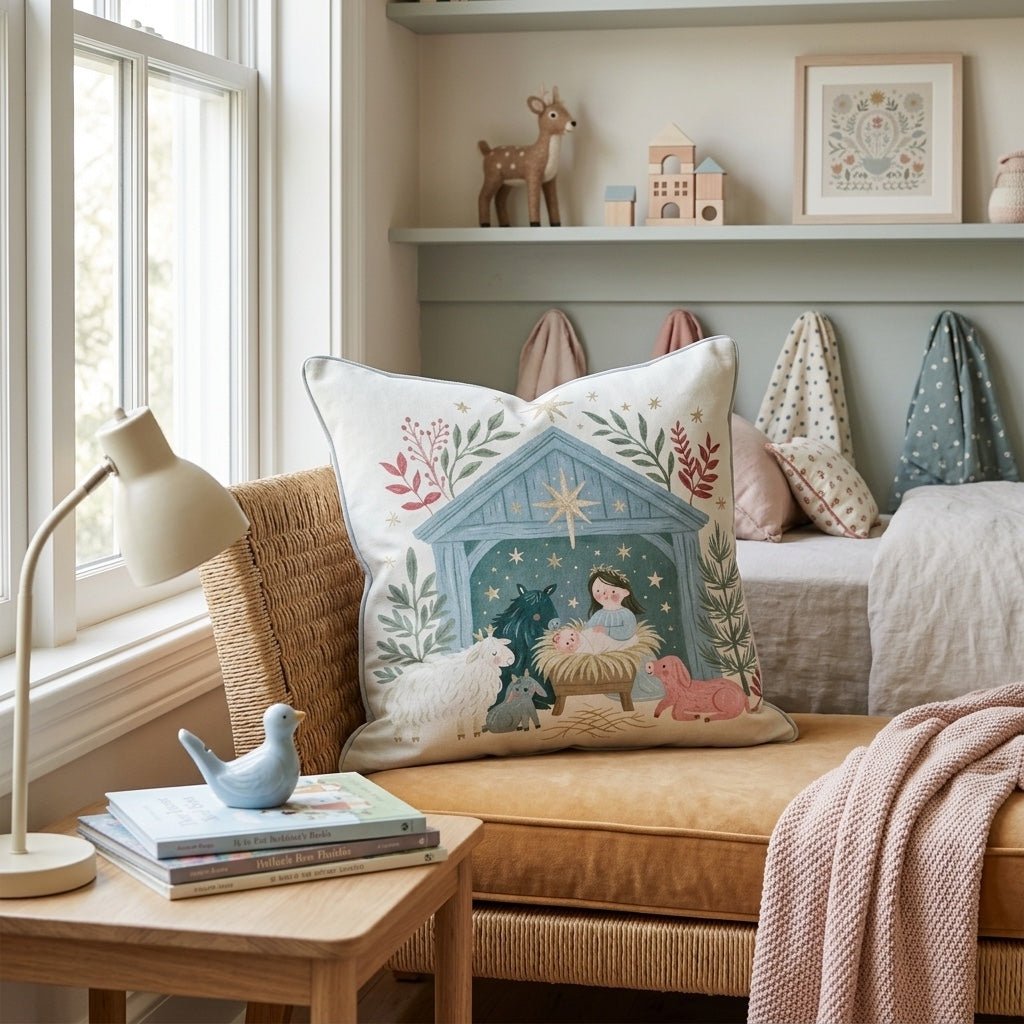 Starlit Manger Scene Throw Pillow - Hillcroft Home