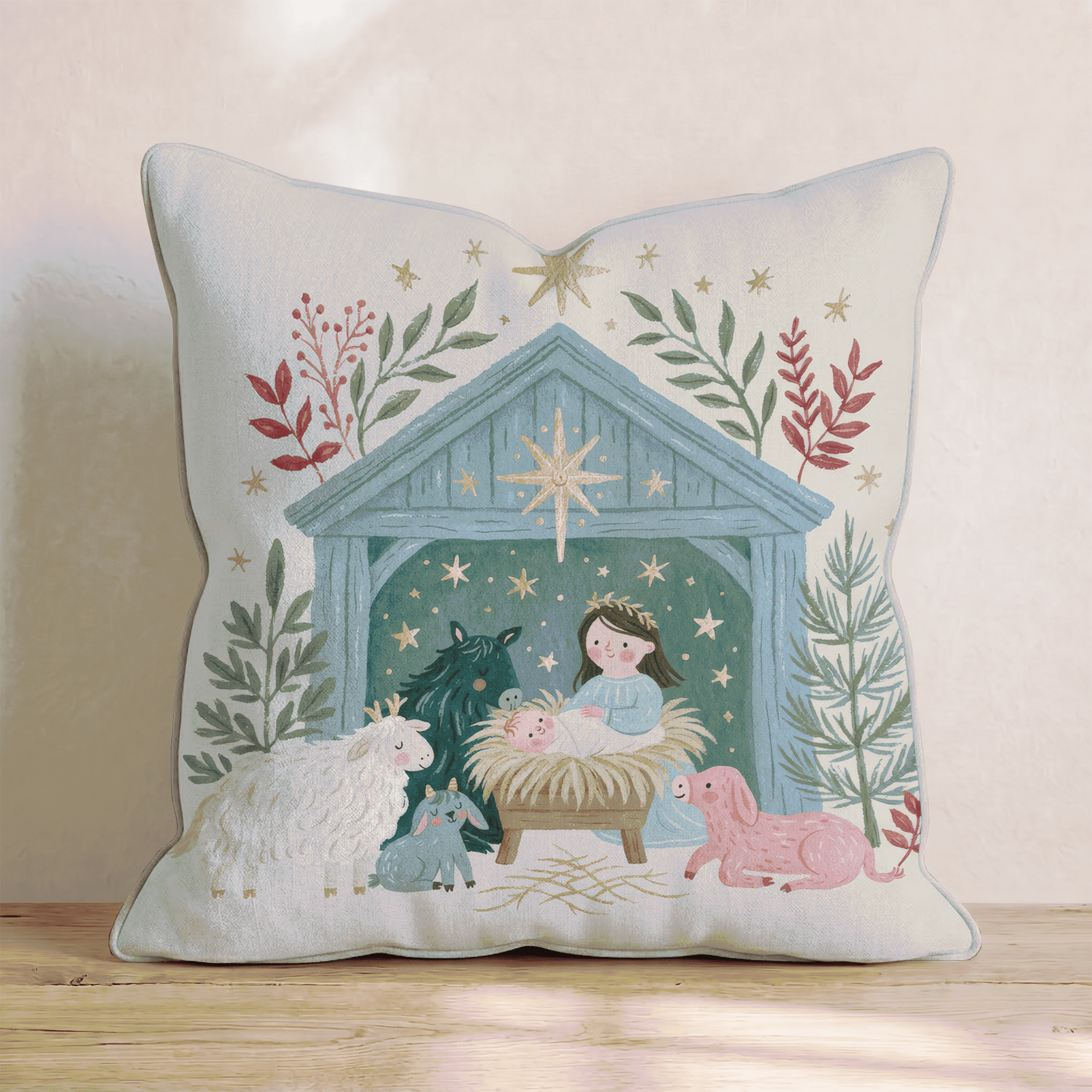 Starlit Manger Scene Throw Pillow - Hillcroft Home