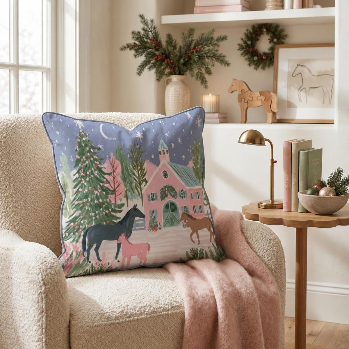 Starlit Stable Foals Throw Pillow throw pillow - Hillcroft Home