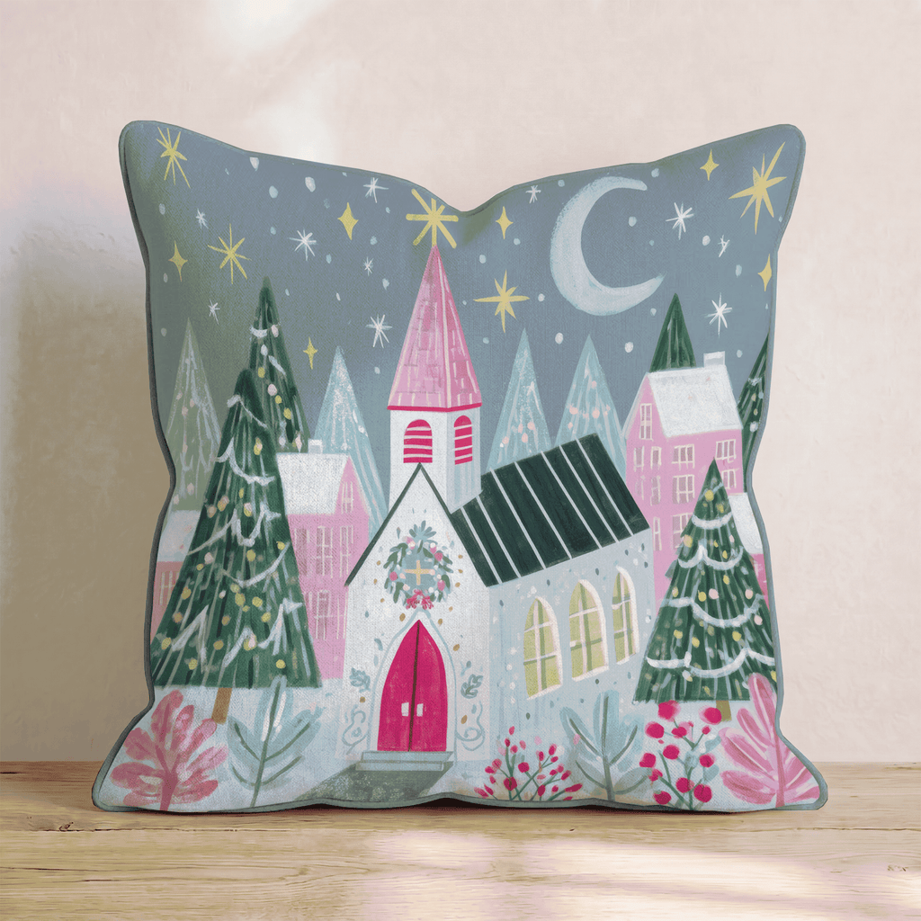 Starry Chapel Village Throw Pillow - Hillcroft Home