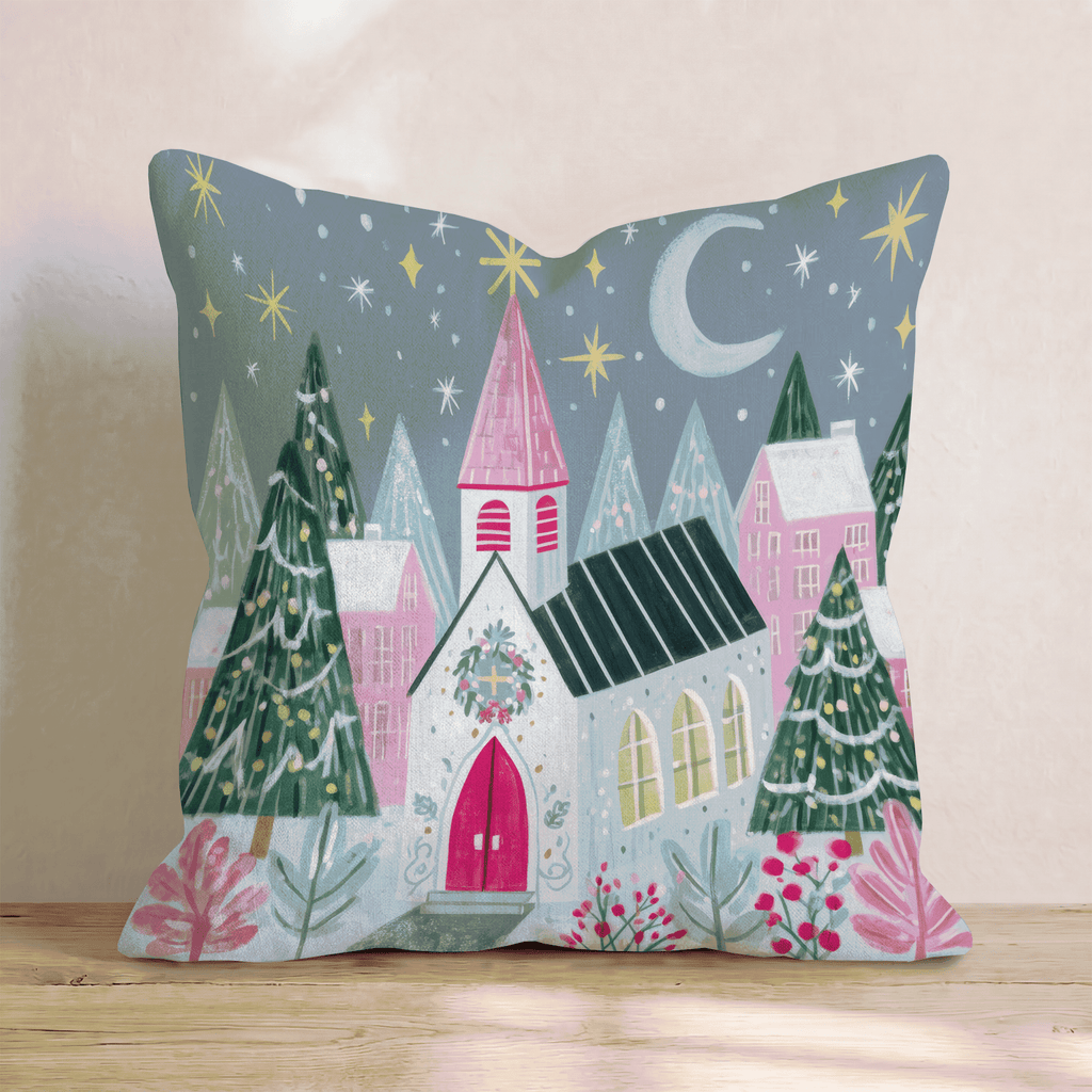 Starry Chapel Village Throw Pillow - Hillcroft Home