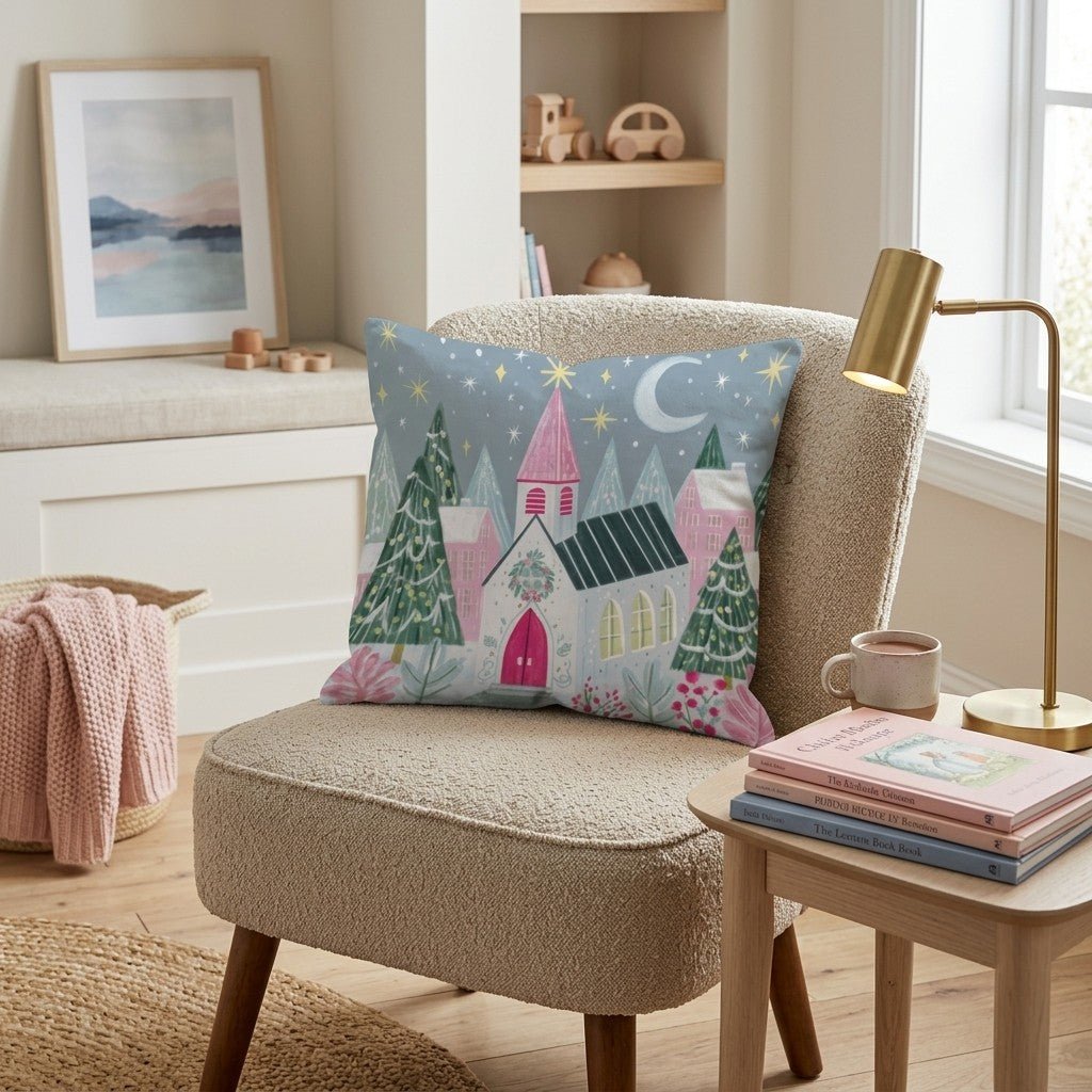 Starry Chapel Village Throw Pillow - Hillcroft Home