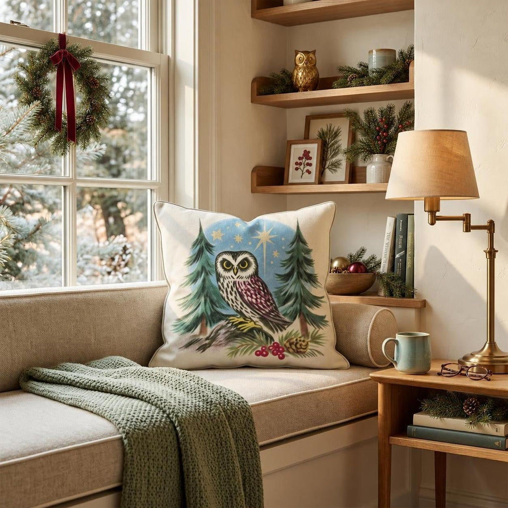 Starry Vintage Owl Throw Pillow throw pillow - Hillcroft Home