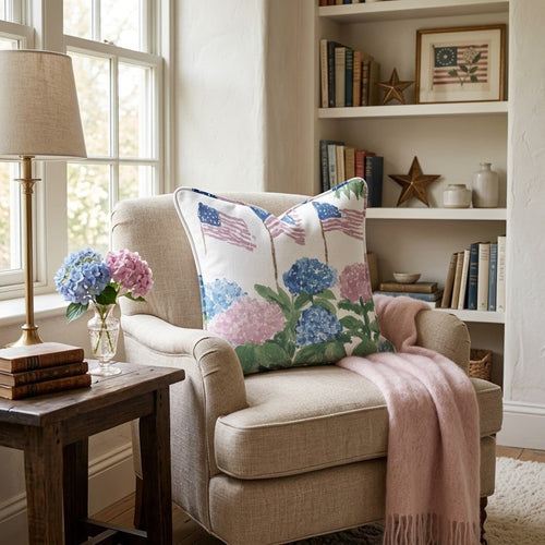 Stars and Hydrangeas Throw Pillow - Hillcroft Home