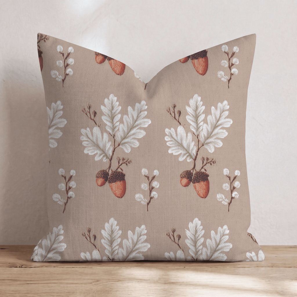 Stitched Acorn & Oak Throw Pillow - Hillcroft Home