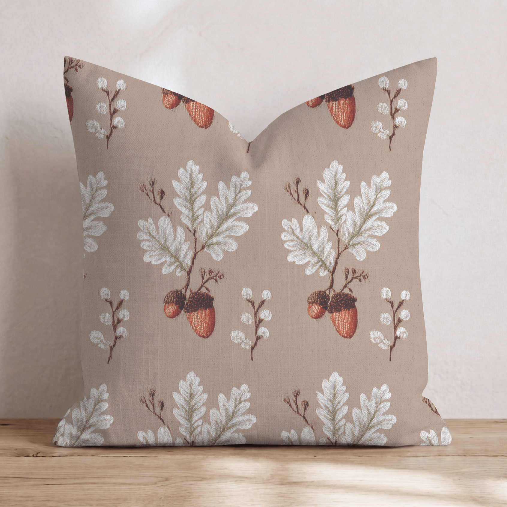 Stitched Acorn & Oak Throw Pillow - Hillcroft Home