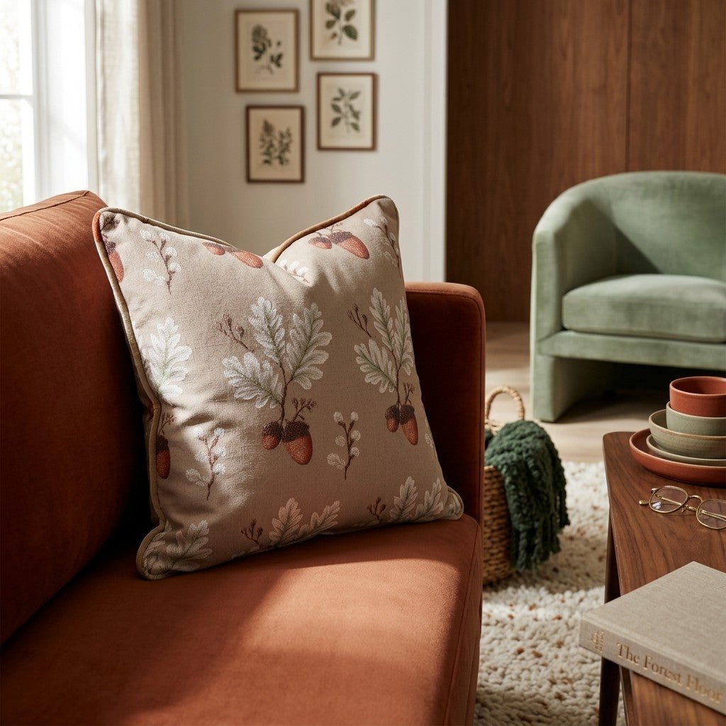 Stitched Acorn & Oak Throw Pillow - Hillcroft Home